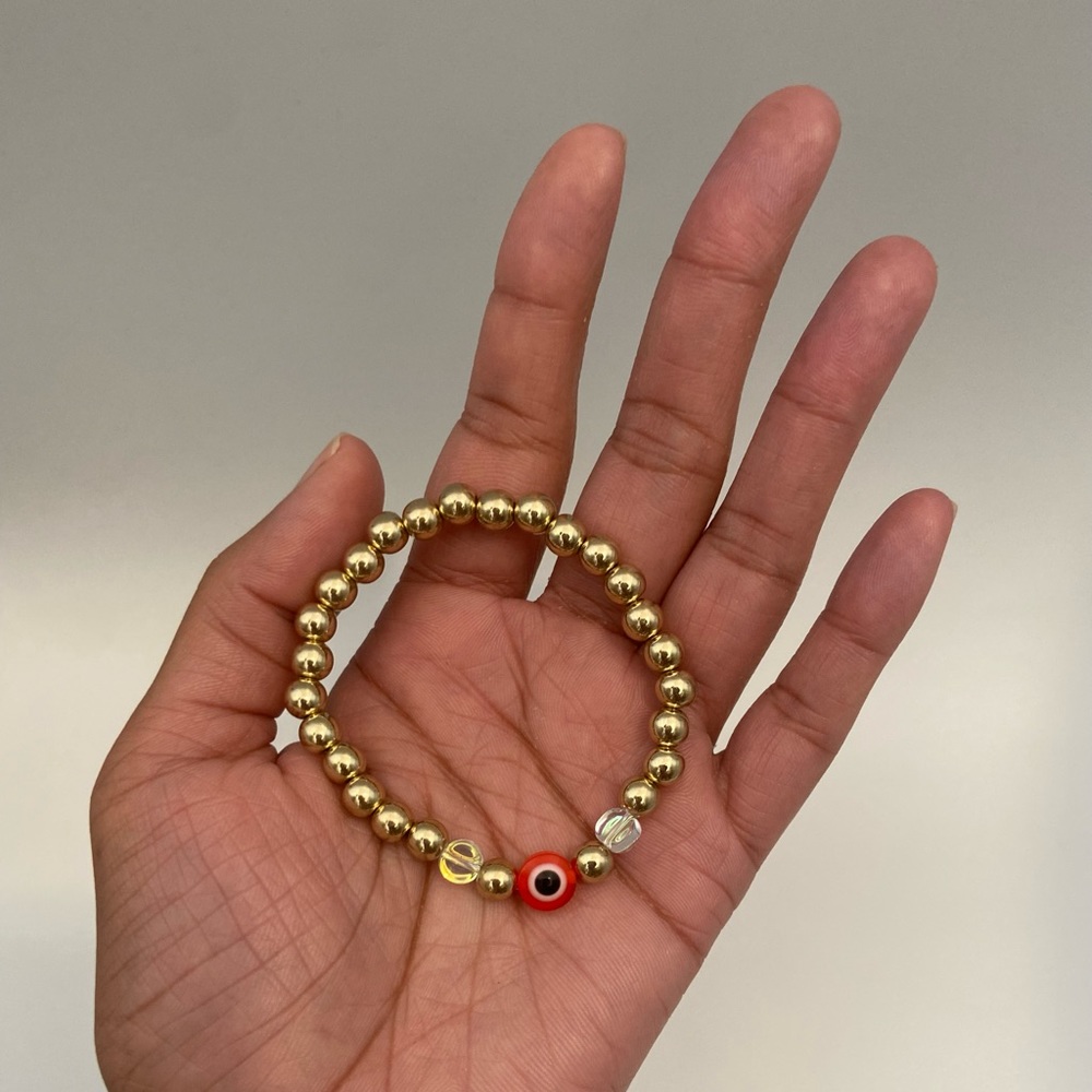 Handmade Trendy Y2K Evil Eye Gold Stretch Bead Bracelet